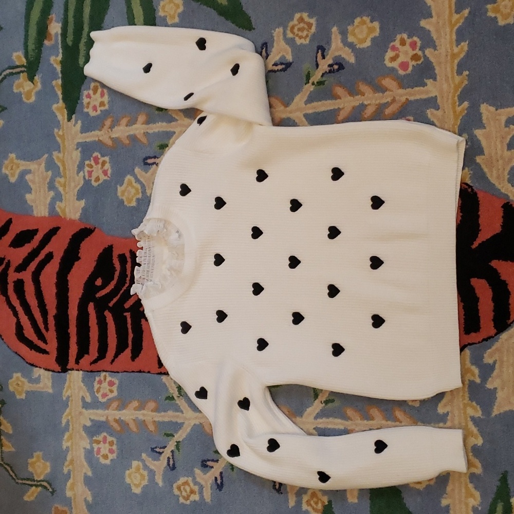 Anthro ruffle neck heart sweater worn once